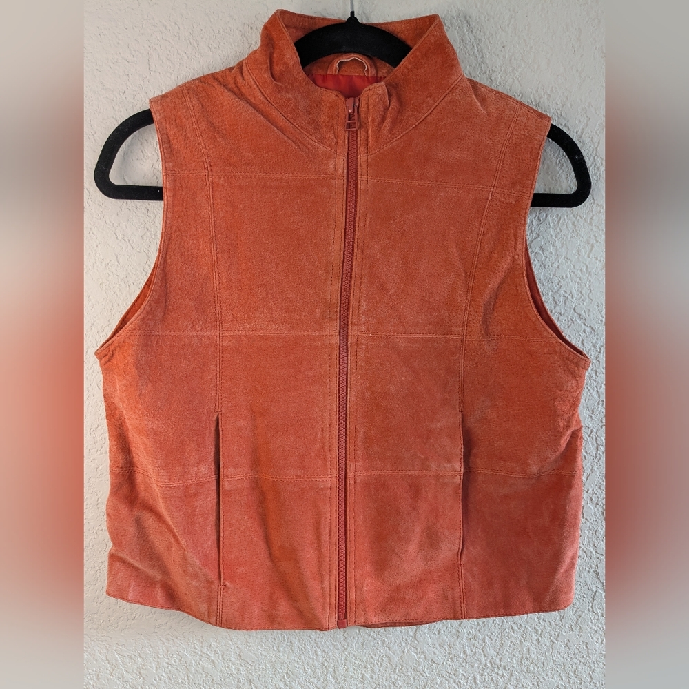 Vintage 90's Arizona Leather Vest Orange Size M Lined Good Condition Western